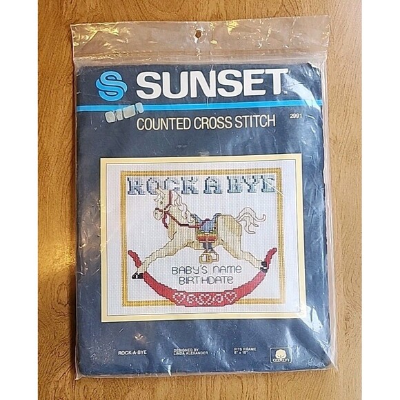 Sunset Counted Cross Stitch 2991  Rock A Bye Baby's Name Birthdate NOS Sealed - Picture 1 of 2